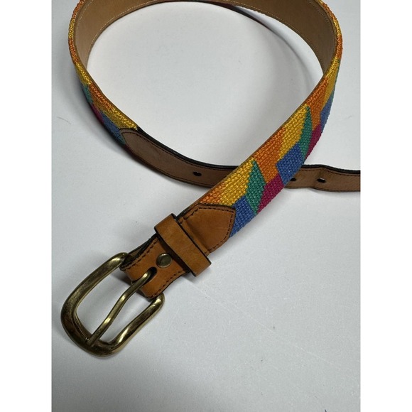 Accessories - Vintage Woven Tapestry Southwestern Geometric Belt Brass Buckle Size S Brass